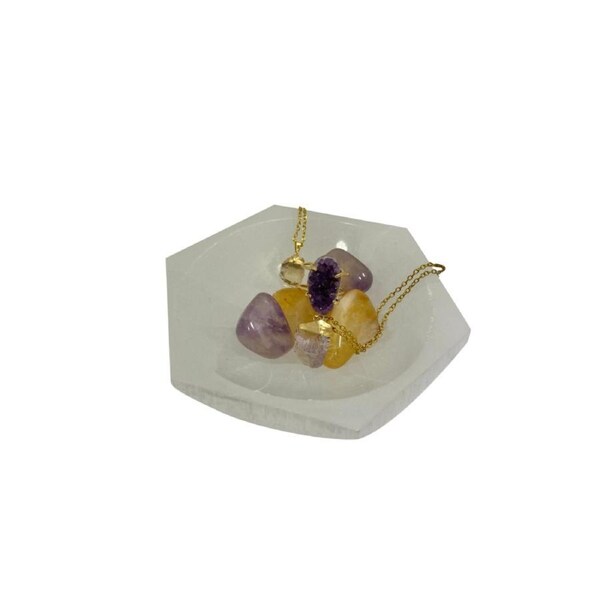 Hexagonal Shape Selenite Charging Display Bowl Crystals Jewelry Dish Holder