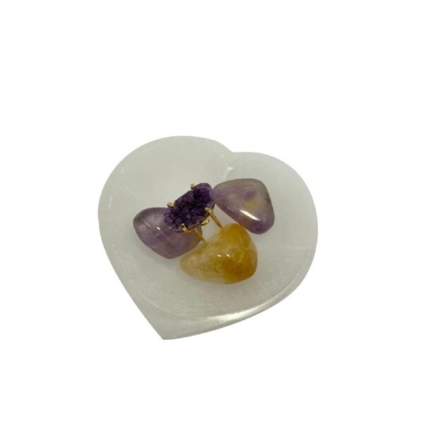 Heart Shape Selenite Charging Display Bowl Crystals Jewelry Dish Holder