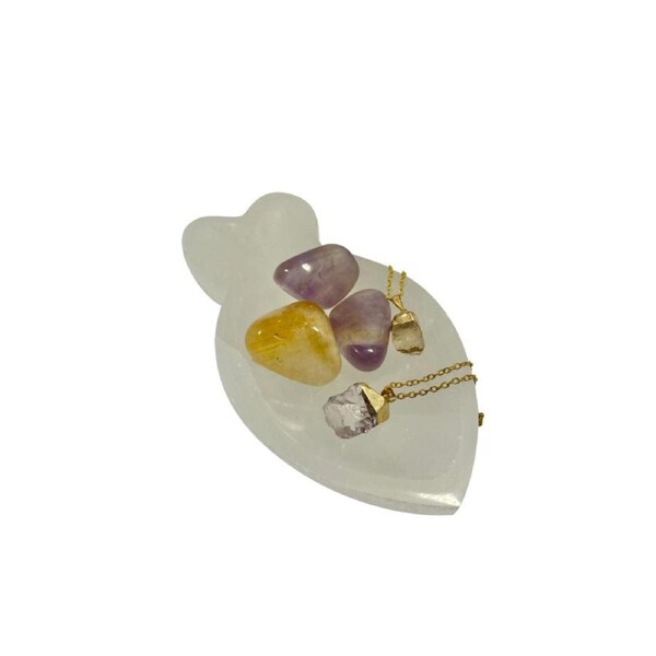 Fish Shape Selenite Charging Display Bowl Crystals Jewelry Dish Holder