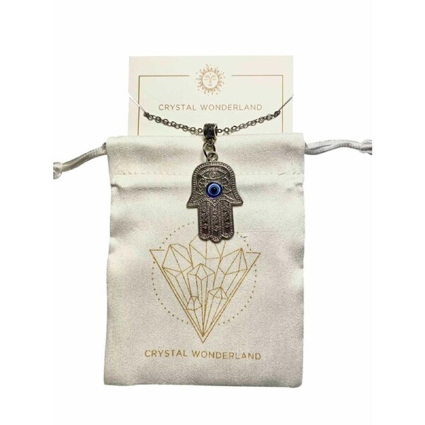 Hamsa Hand and Evil Eye Pendant Necklace Silver Lucky Protection Success Eye