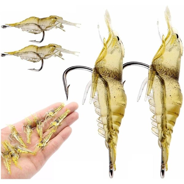 20Pcs Soft Plastic Bass Yabbie Prawn Shrimp Fishing Lure Jig Heads Bream Natural