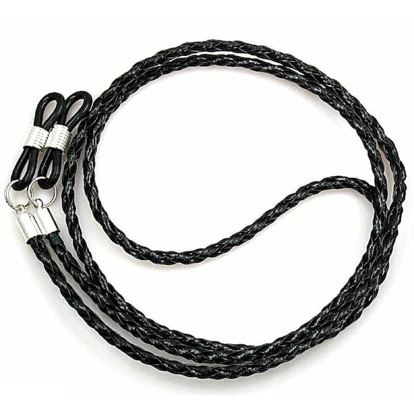 Leather Cord Sunglasses Reading Glasses Eyeglass Holder Strap Chain - Black