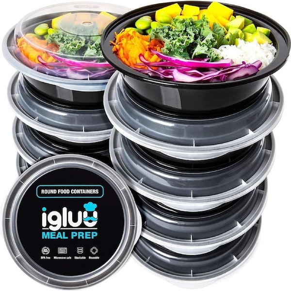 10x Round Salad Bowls Food Compartment Reusable Meal Prep Containers Storage