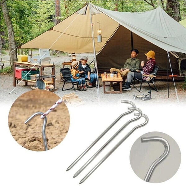 12pcs Tent Pegs Steel Ground Camping Stakes Outdoor Nail 6mm Heavy Duty