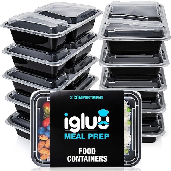 10x Plastic Food 2 Compartment Reusable Meal Prep Containers Storage Tray