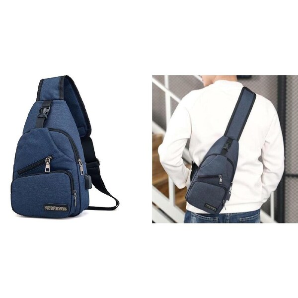 Shoulder Backpack Chest Bag Man Sling Cross Body Satchel Mens Purse Travel Blue