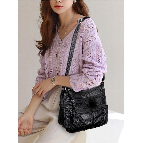 Ladies Cross Body Messenger Bag Women Shoulder Over Bags Handbags Soft Black