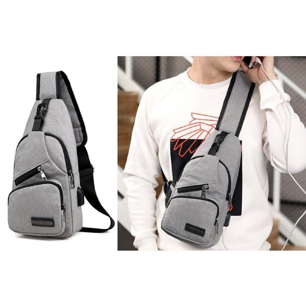 Shoulder Backpack Chest Bag Man Sling Cross Body Satchel Mens Purse Travel Grey