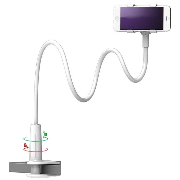 Mobile Phone Flexible 360o Clip Mount Stand Holder Bed Desktop Bracket Clamp Wht