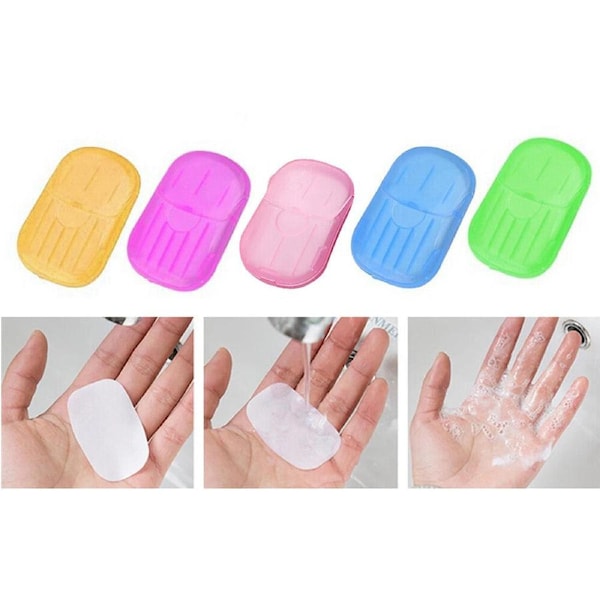 20pcs Portable Washing Slice Sheets Hand Bath Travel Scented Foaming Paper Soap