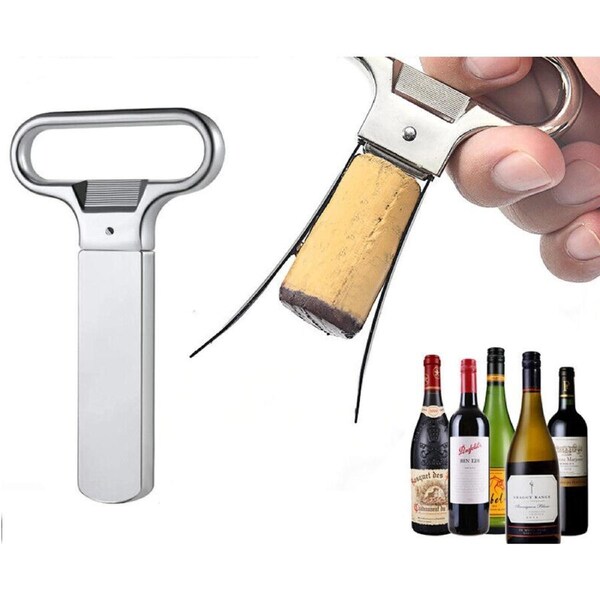Wine Bottle Opener Cork Two-Prong Puller Damaged Cork Remover Chrome Sheath