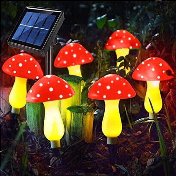 6x Solar Mushroom Fairy String Lights LED Outdoor Garden Ornament Yard Decor