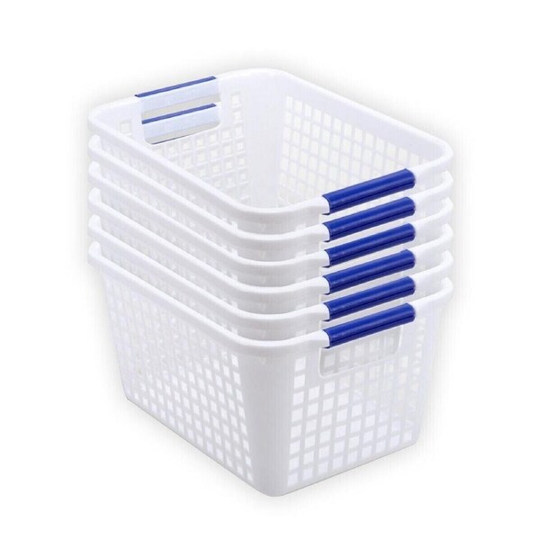 4x White Plastic Storage Baskets Multi Purpose Space Saving Organiser Tubs 24cm