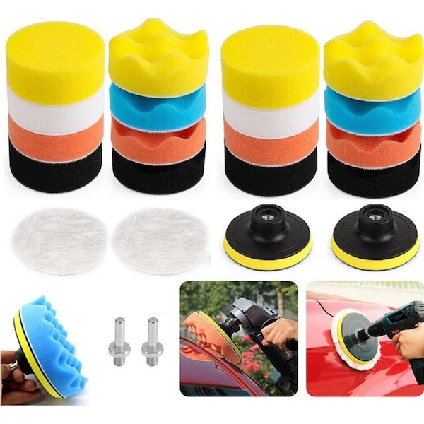 22pcs 3" Polishing Pads Buffing Waxing Pad Polisher Drill Sponge Kit Set For Car