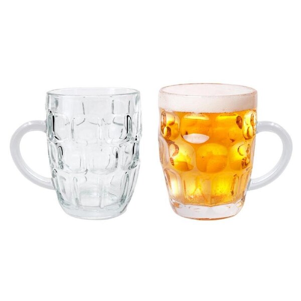 6x Clear Dimple Glass Beer Mug Drinking Party Beverage Handle Stein Cup 560ml