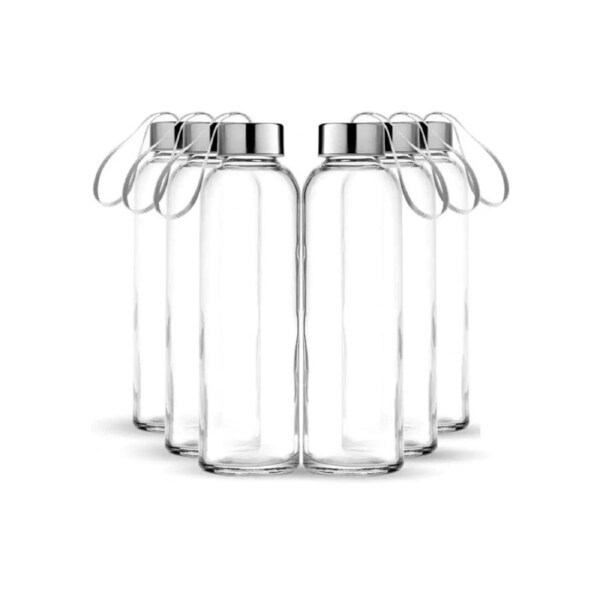 6x Large Glass Water Sports Bottle Ribbon Handle Juice Beverage Storage 500ml