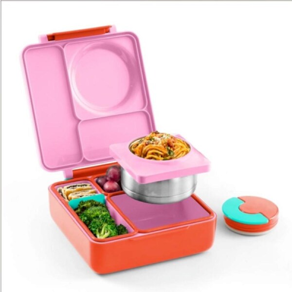OmieBox Hot & Cold Bento Lunch Box Kids Food Storage Container - Pink Berry