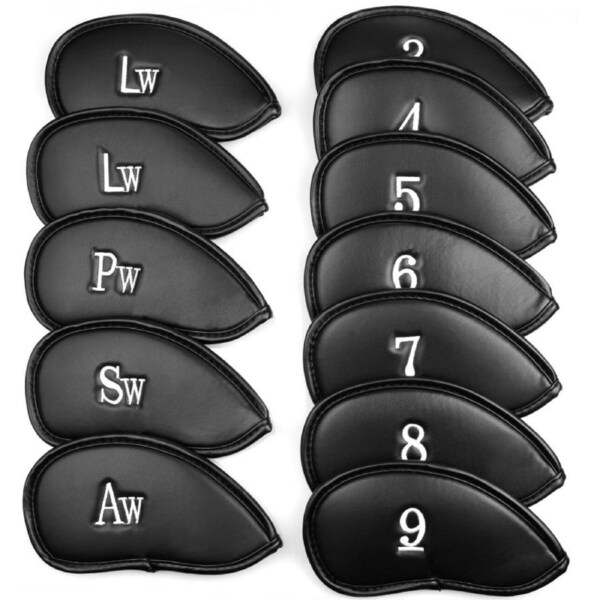 12 PCS PU Leather Head Cover Golf Iron Club Putter Headcover 3-SW Set Black