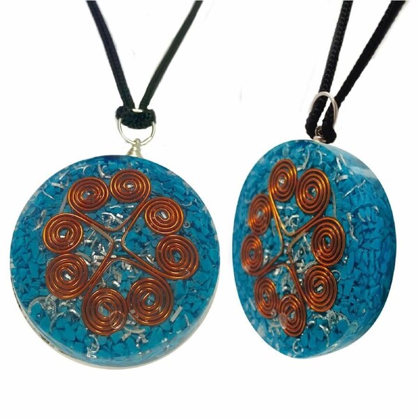 Turquoise Heart Copper Coil Orgonite Pendant Gemstone Disc Reiki Energy Necklace