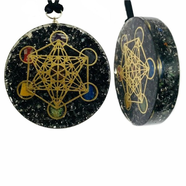 Black Tourmaline Orgonite Pendant Orgone Metatron Cube Sacred Geometry Necklace