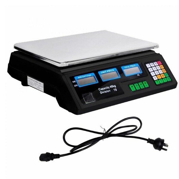 Electronic Digital Kitchen Scale Commercial Shop 40KG 1g Food Weight Scales Blk