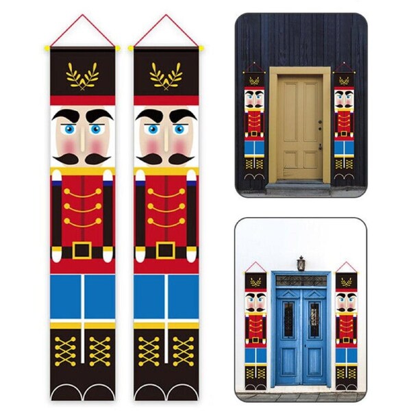 Christmas Sign Oxford Cloth Xmas Door Banner Wall Hanging Nutcracker Soldier