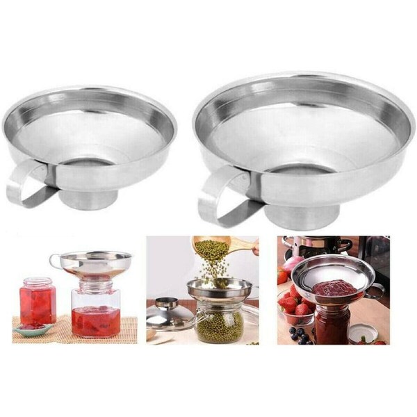 2x Stainless Steel Funnel Hopper Filter Wide Mouth Canning Kitchen