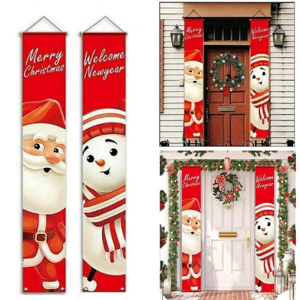 Merry Christmas/Welcome NewYear Sign Oxford Cloth Xmas Door Banner Wall Hanging