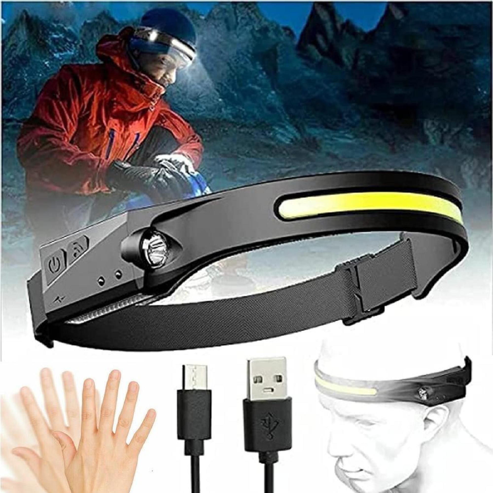 1200 Lumen COB LED Motion Sensor Headlamp - USB Rechargeable With Red Safety Light