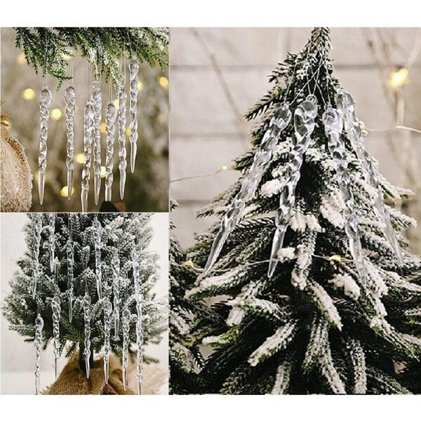 12pcs Christmas Droplet Icicle Ornaments DIY Hanging Xmas Tree Party Decor