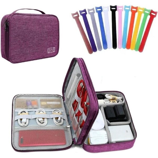 Universal Electronics Organiser Travel Bag Cable Organiser Accessories - Purple