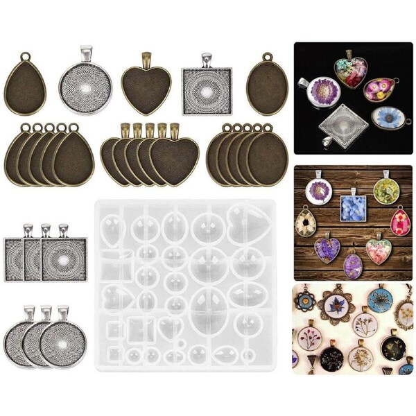 31Pcs Resin Casting Molds Silicone Mold Pendant Jewelry Mould Craft Kit Tool