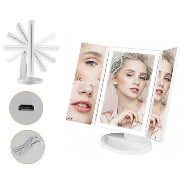 Makeup Mirror with Light Touch Screen Dimmable Lights Up Vanity Cosmetic Trifold