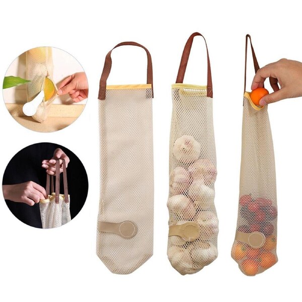 Vegetable Food Storage Bag Onion Garlic Hanging Bags Hollow Breathable Mesh Bag