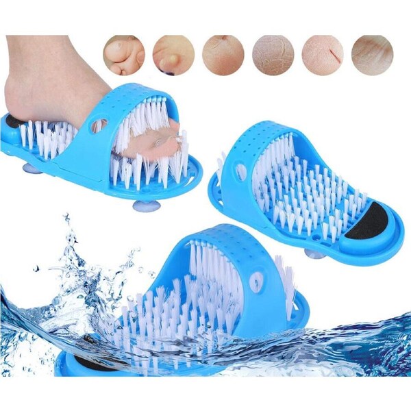 1x Foot Shower Scrubber Bath Brush Slipper Feet Cleaner Bristle Massager Blue