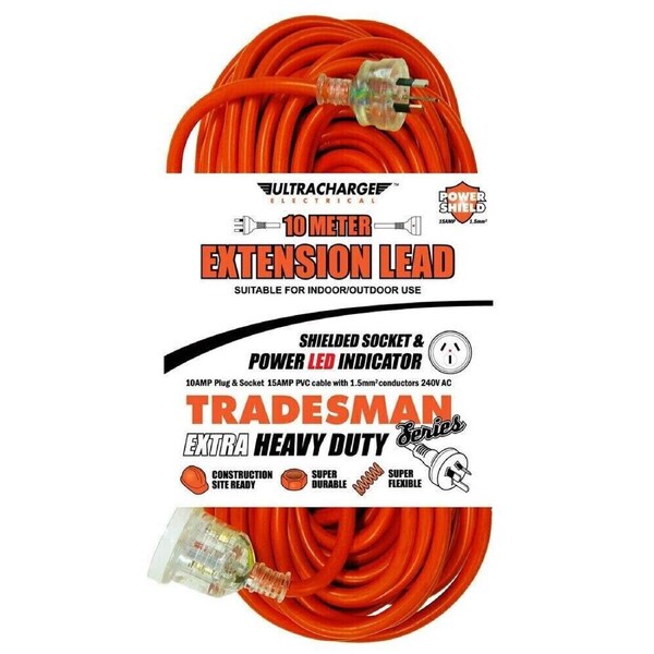 Ultracharge Tradesman 10m Heavy Duty Extension Lead/Cord 10Amp Outdoor Orange