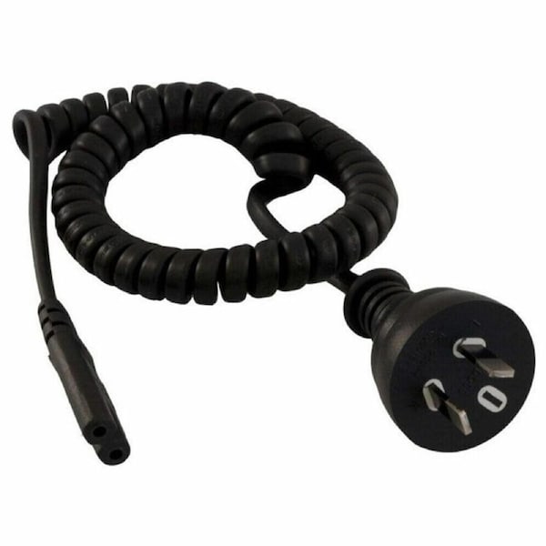 2m Coiled Appliance Power Cord Plug Curly FIG-8 Mains Lead Figure 8 IEC- C7 Bk