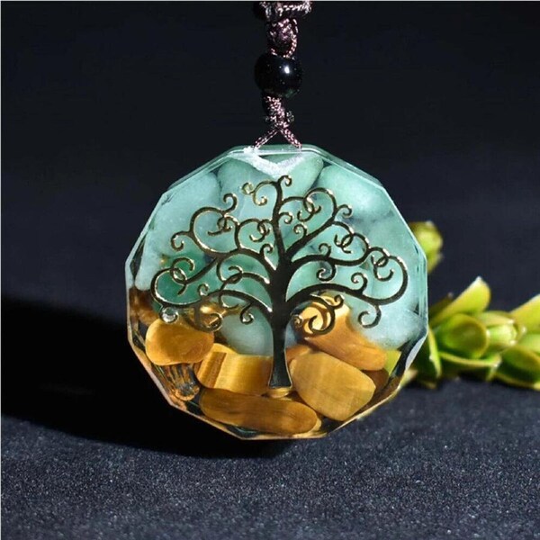 Orgone Pendant Tiger Eye Aventurine Orgonite Necklace Energy Crystal Stone Gift