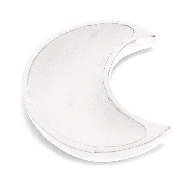 White Wash Wooden Crescent Moon Dish Bowl Trinket Crystals Jewellery Tray 20cm