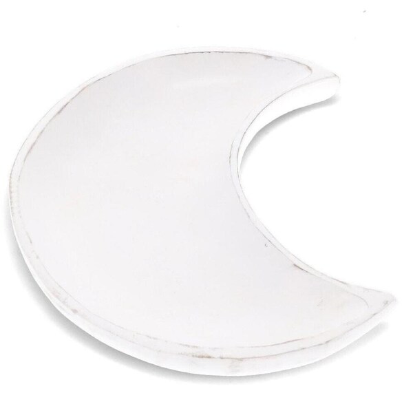 White Wash Wooden Crescent Moon Dish Bowl Trinket Crystals Jewellery Tray 30cm