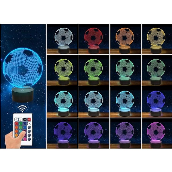 3D Acrylic LED Football Soccer Night Light 16 Colors Lighting Table Bedside Lamp