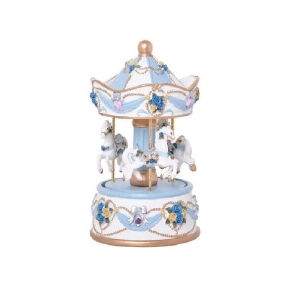 Blue Musical Carousel 3 Horse Music Box Baby Toy Nursery Decor Baby Shower