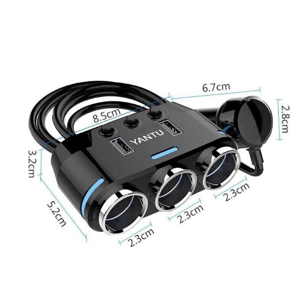 3 Way Multi Car Cigarette Lighter Socket Splitter Dual USB Charger/Power Adapter