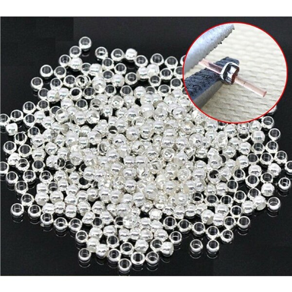 300x Silver Round Crimp Beads Jewellery Finding 2mm for Tail Crimps Set