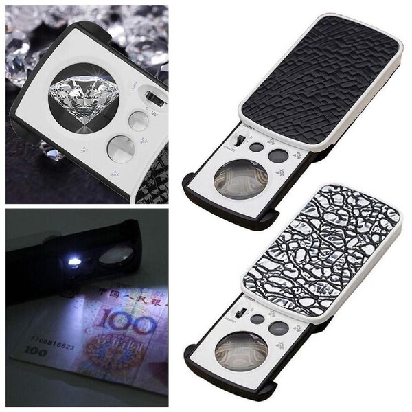 30x 60x 90x Jewellers Loupe LED Magnifier Loop Side Light Magnifying Glass Lens