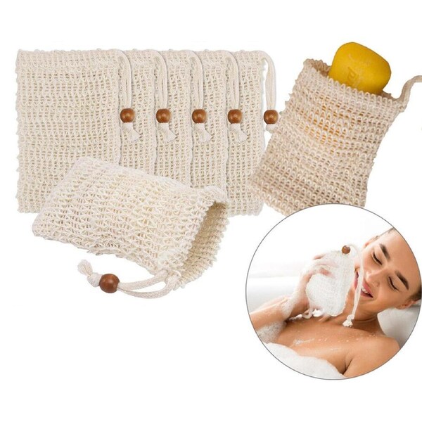8x Soap Exfoliating Bags Ramie Foaming Soap Saver Bag Pouch Drawstring