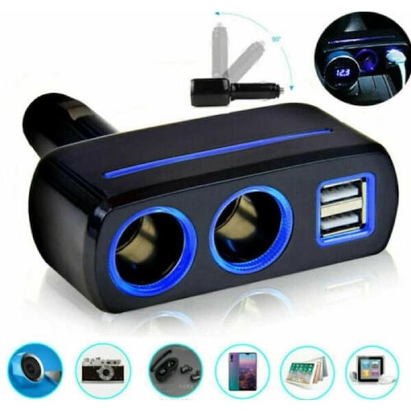 2 Way Socket Splitter Car Cigarette Lighter Charger Adapter 12V Dual USB
