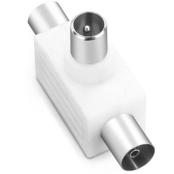 PAL TV Antenna Splitter Double Adaptor 1 Male Plug to 2 Female Sockets