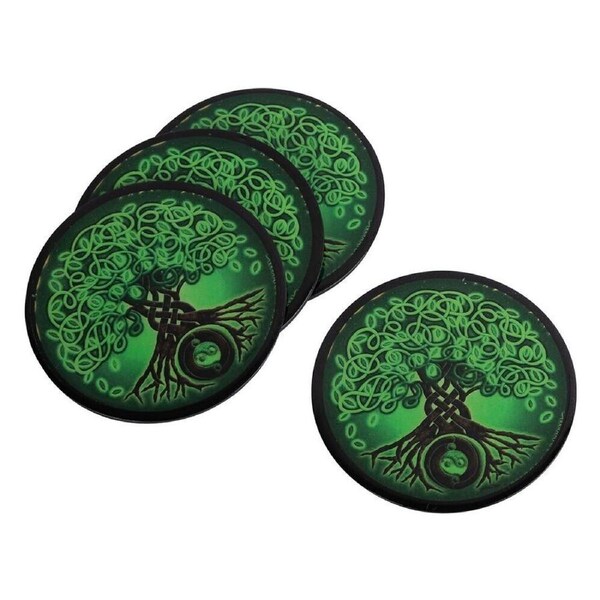 4x Tree of Life Coaster Set Celtic Tree Print Decor Barware Drink Holder Iron 9cm