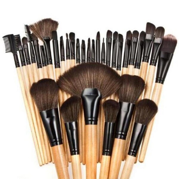32Pcs Makeup Make Up Eyeshadow Brush Set Cosmetic Tool Kit Leather Case - Wood
